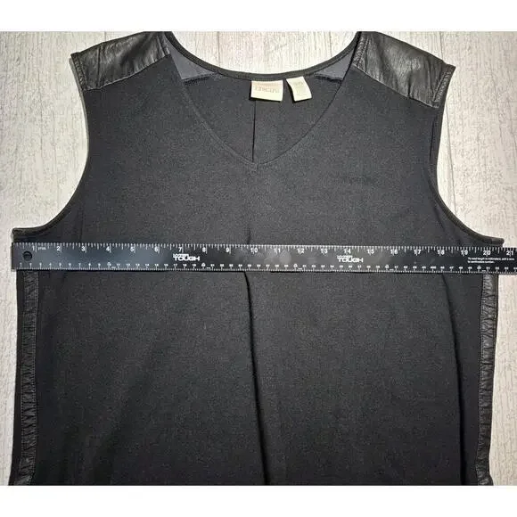 Chico’s Ponte Knit Edgy Little Sheath Black Dress Faux Leather Sasha Sx2.5 LARGE - Picture 8 of 10
